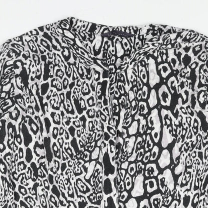 Marks & Spencer Womens Black Geometric Viscose Basic Blouse Size 8 V-Neck