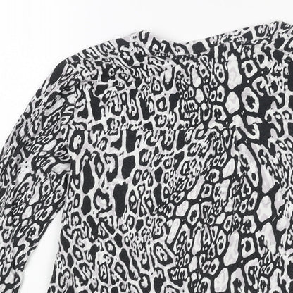 Marks & Spencer Womens Black Geometric Viscose Basic Blouse Size 8 V-Neck