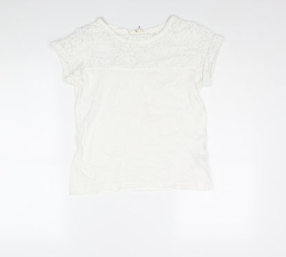 Additional front view of ESPRIT women’s white polyester basic blouse, size XS, round neck - lace panel pocket