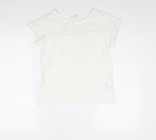 Esprit Womens White Polyester Basic Blouse Size XS Round Neck - Lace Panel Pocket