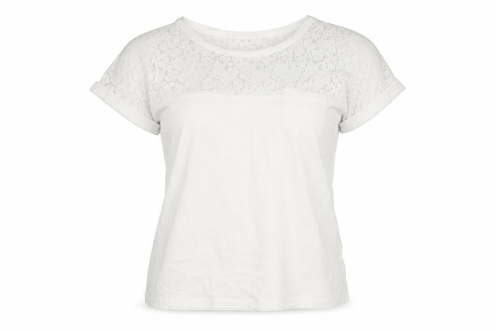 Esprit Womens White Polyester Basic Blouse Size XS Round Neck - Lace Panel Pocket