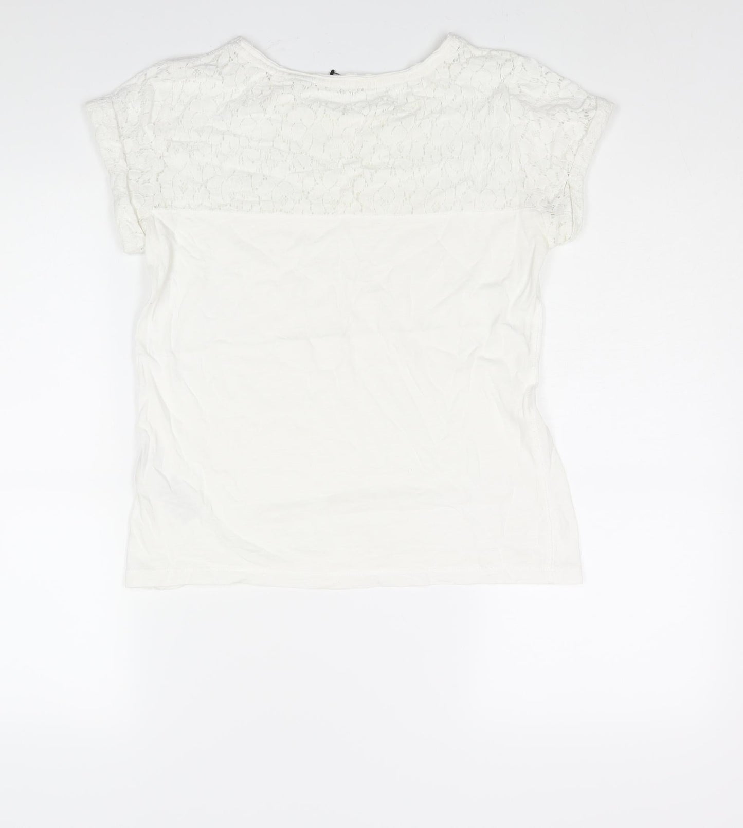 Esprit Womens White Polyester Basic Blouse Size XS Round Neck - Lace Panel Pocket