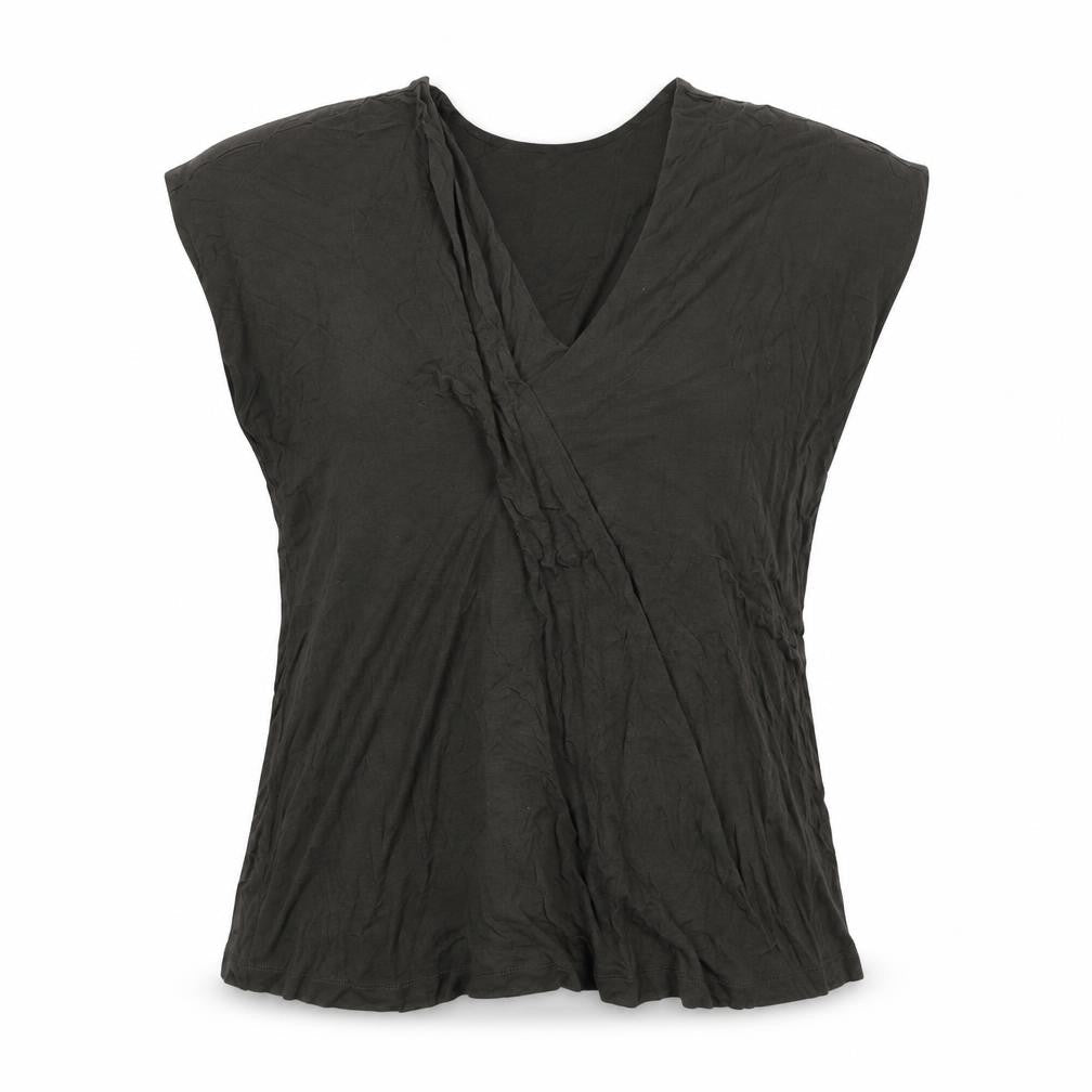 Foil Womens Brown Viscose Basic Blouse Size XL V-Neck - Pleat Detail