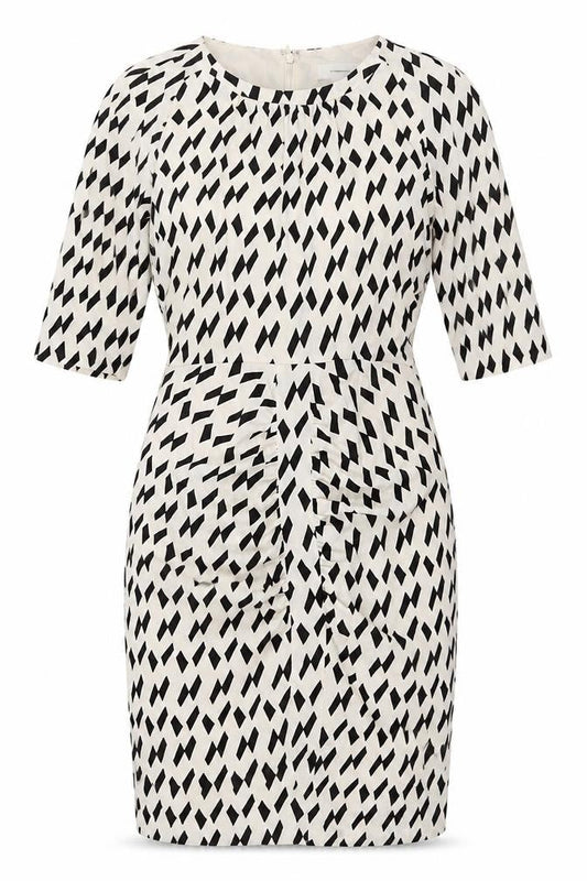 Country Road Womens Ivory Geometric Polyester Pencil Dress Size 6 Round Neck Zip - Vented Rouched