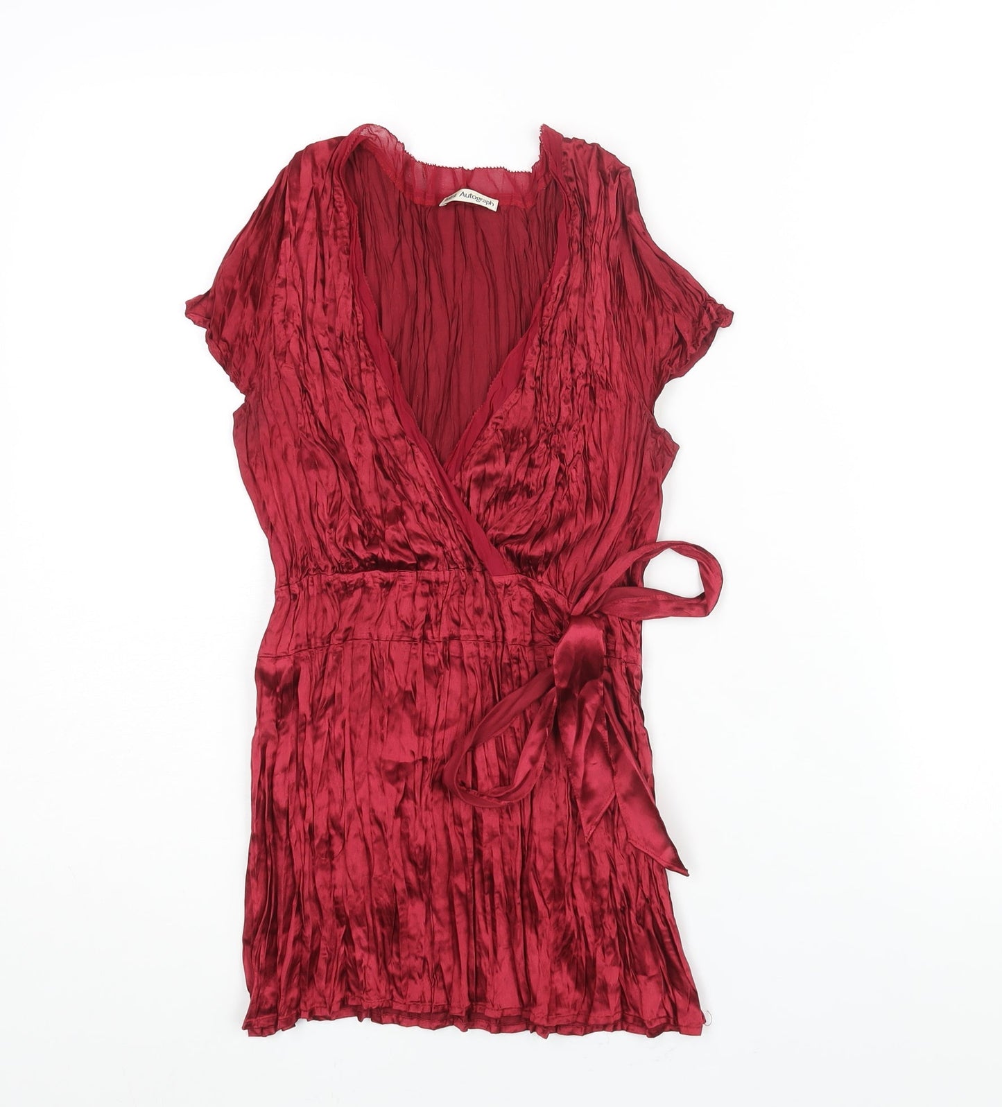 Autograph Womens Red Polyester Basic Blouse Size 14 V-Neck - Bow Detail
