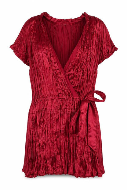 Front view of Autograph women’s red polyester basic blouse, size UK 14, v-neck - bow detail