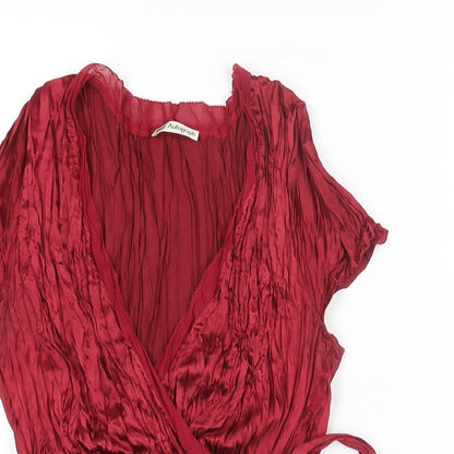 Close-up detail of Autograph women’s red polyester basic blouse, size UK 14, v-neck - bow detail