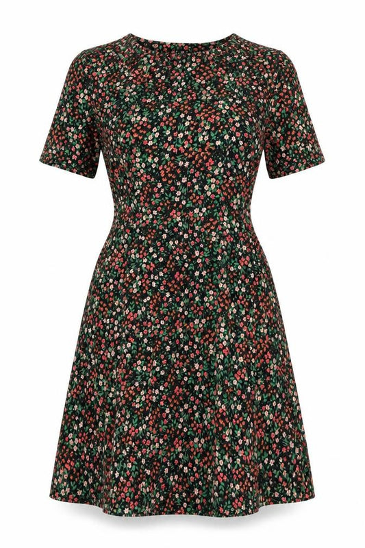 Marks and Spencer Womens Multicoloured Floral Polyester A-Line Size 10 V-Neck Zip