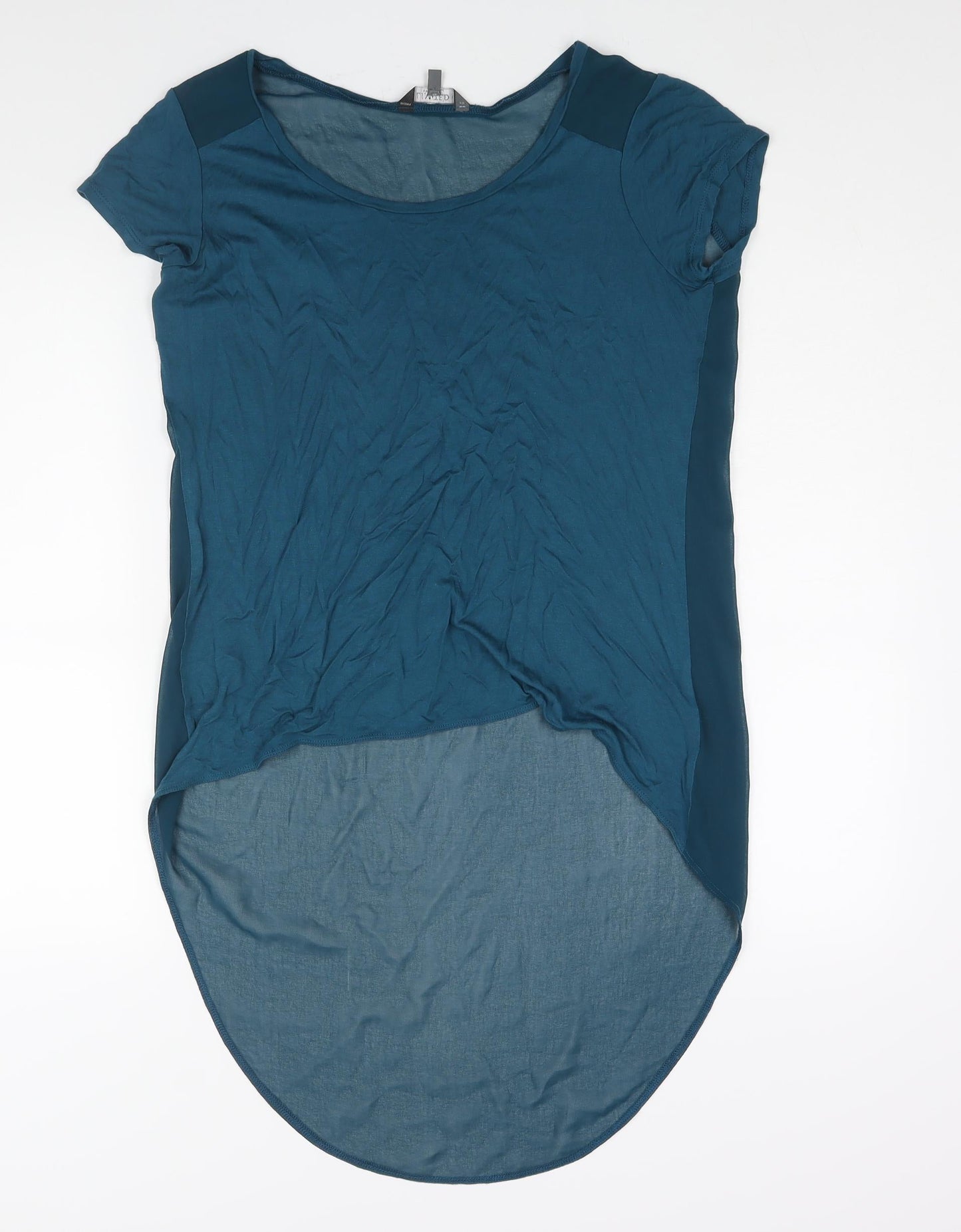 Limited Collection Womens Blue Viscose Basic Blouse Size 12 Round Neck - Hi Low Hem Semi Sheer Back