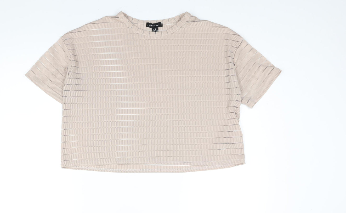 New Look Womens Beige Striped Polyester Basic T-Shirt Size M Round Neck