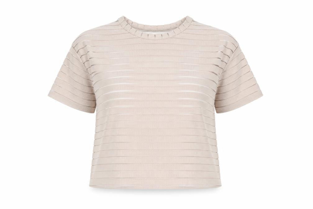 New Look Womens Beige Striped Polyester Basic T-Shirt Size M Round Neck