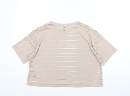 New Look Womens Beige Striped Polyester Basic T-Shirt Size M Round Neck