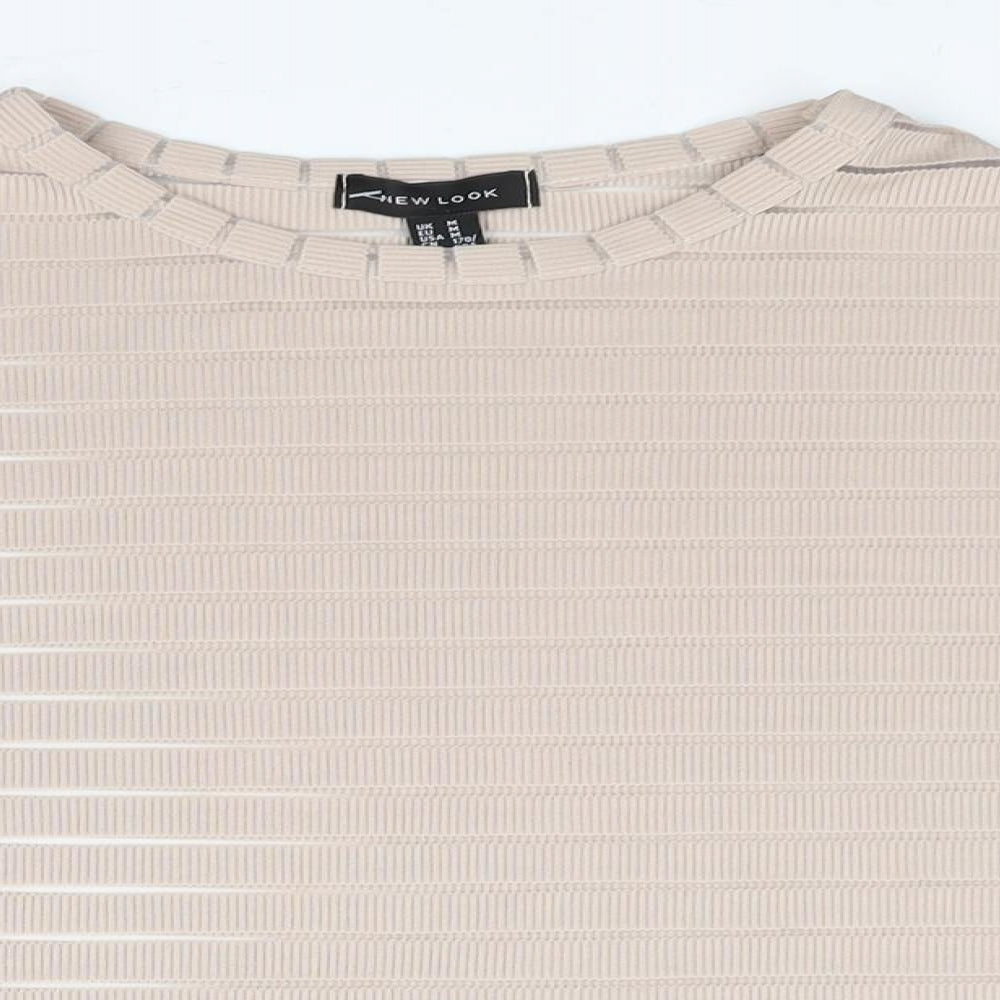 New Look Womens Beige Striped Polyester Basic T-Shirt Size M Round Neck