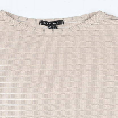 New Look Womens Beige Striped Polyester Basic T-Shirt Size M Round Neck
