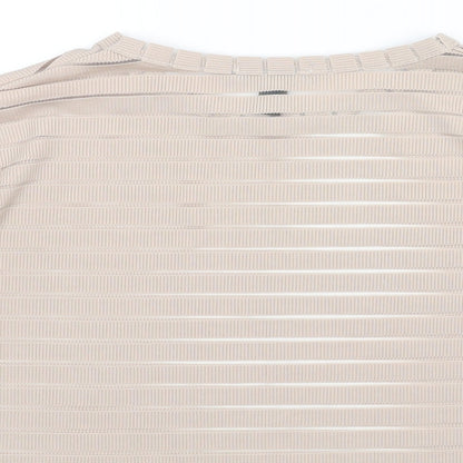 New Look Womens Beige Striped Polyester Basic T-Shirt Size M Round Neck