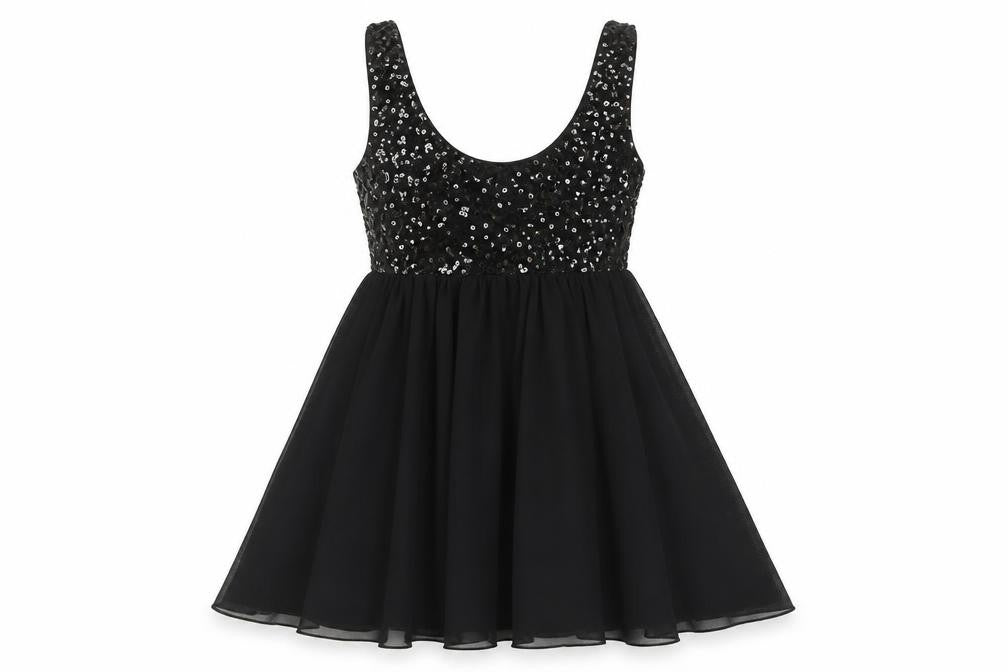 H&M Womens Black Polyester Fit & Flare Size 8 Scoop Neck Pullover - Sequin Bodice