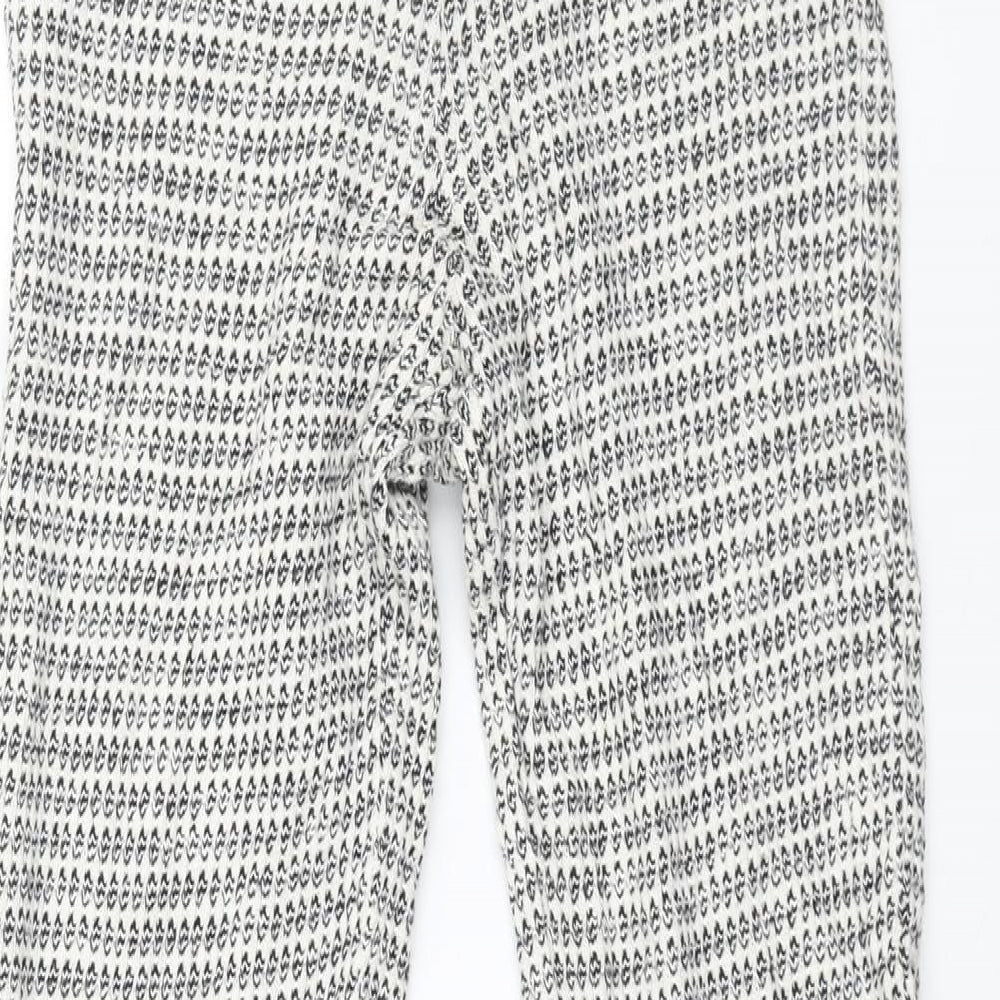 Zara Womens White Geometric Cotton Trousers Size M L34 in Regular