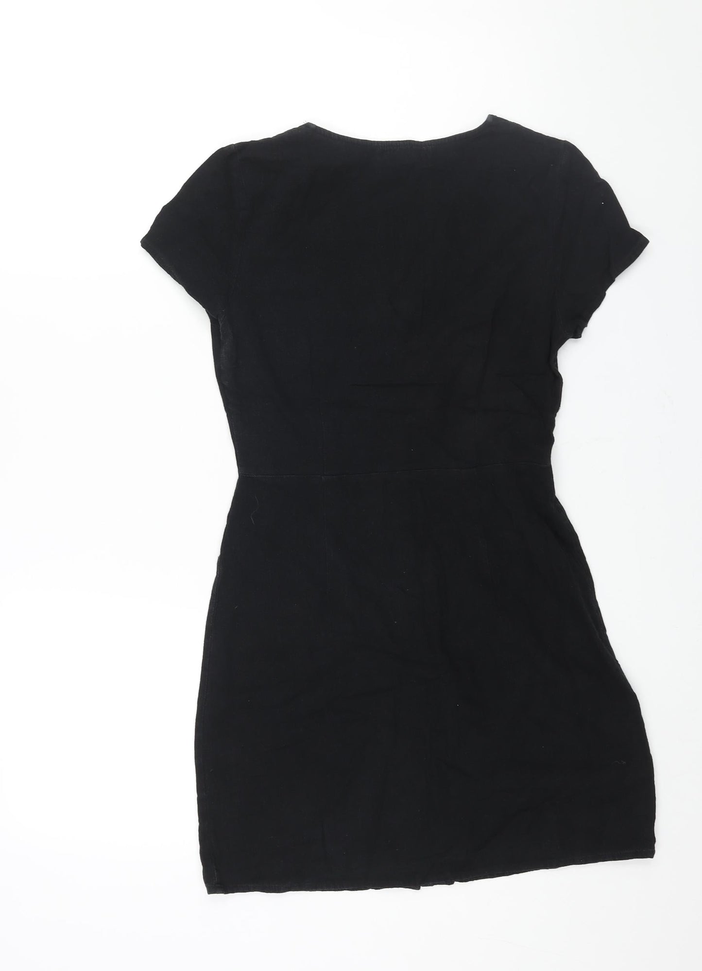 Glamorous Womens Black Cotton Mini Size 8 V-Neck Button