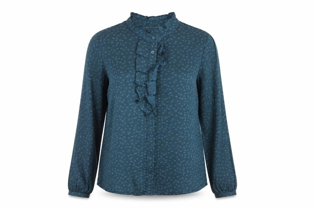 Monsoon Womens Blue Geometric Polyester Basic Blouse Size 8 Mock Neck - Star Print Frill