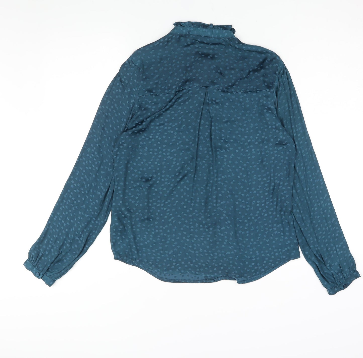 Monsoon Womens Blue Geometric Polyester Basic Blouse Size 8 Mock Neck - Star Print Frill