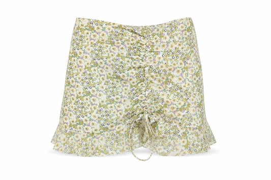 Boohoo Womens Multicoloured Floral Cotton Mini Skirt Size 6 Zip - Drawstring Rouched Frill