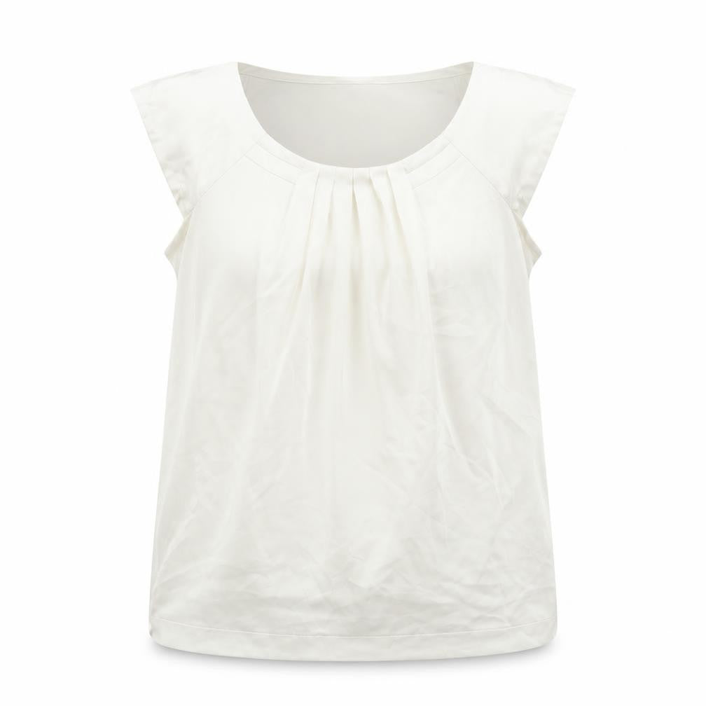 Marks & Spencer Womens Ivory Polyester Basic Blouse Size 12 Round Neck - Pleat Detail