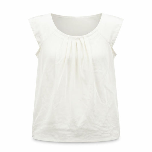 Marks and Spencer Womens Ivory Polyester Basic Blouse Size 12 Round Neck - Pleat Detail