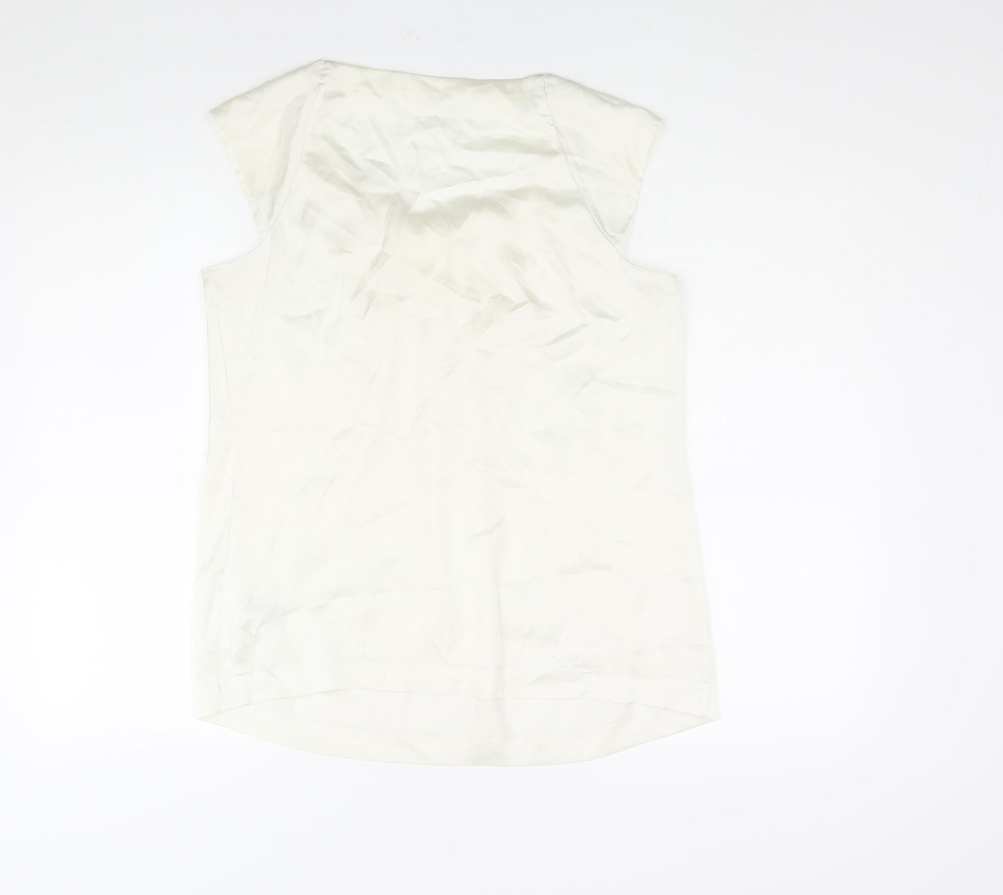 Marks and Spencer Womens Ivory Polyester Basic Blouse Size 12 Round Neck - Pleat Detail