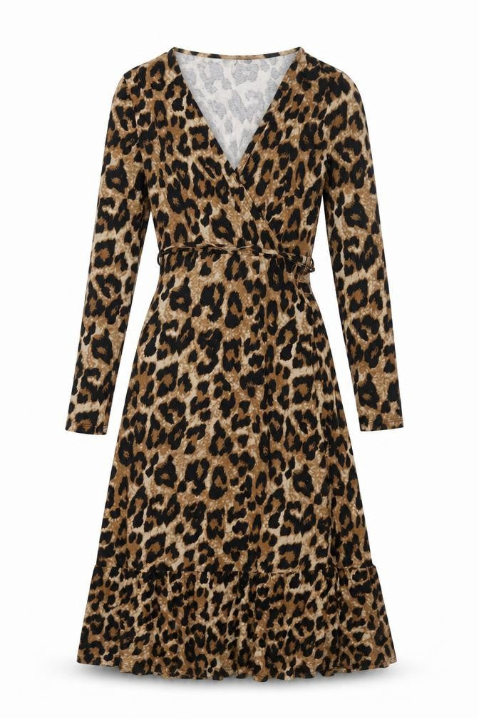 Marks & Spencer Womens Brown Animal Print Viscose A-Line Size 6 V-Neck Pullover - Belted Leopard Print
