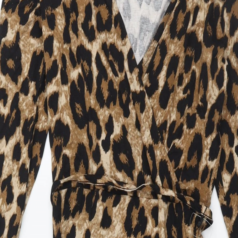 Marks and Spencer Womens Brown Animal Print Viscose A-Line Size 6 V-Neck Pullover - Belted Leopard Print