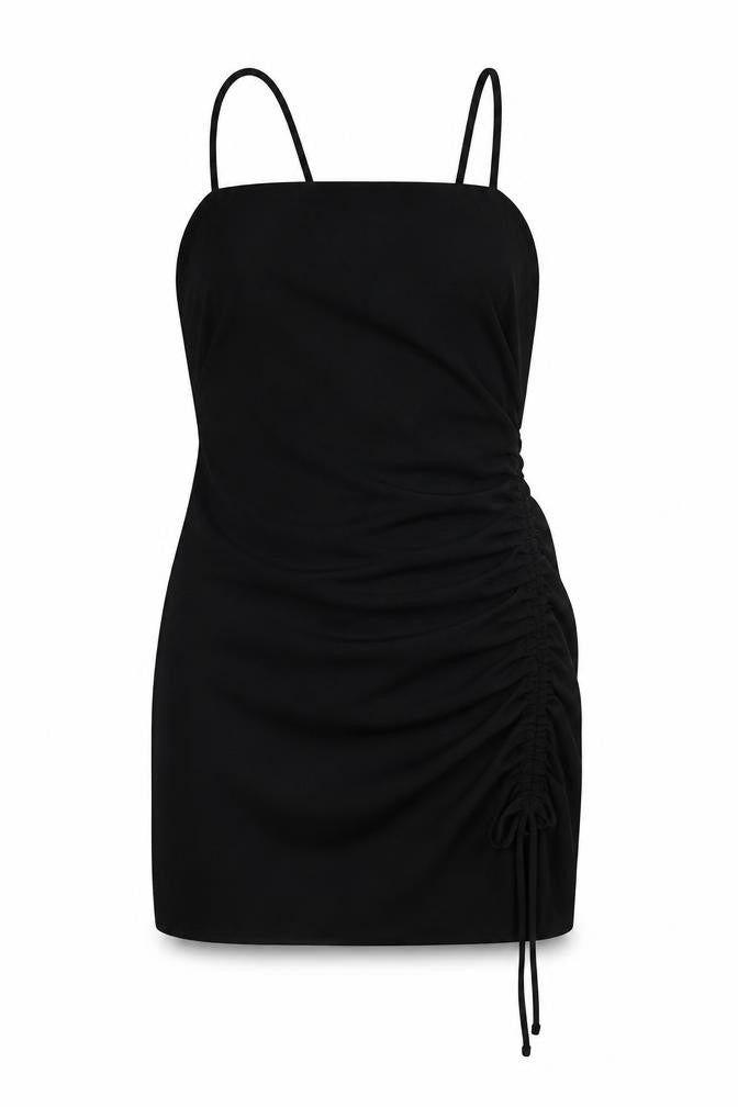 Zara Womens Black Polyester Mini Size S Square Neck Zip - Drawstring Detail