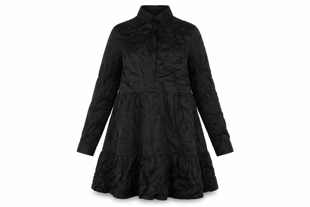 Zara Womens Black Polyester A-Line Size XS Collared Button - Smocked