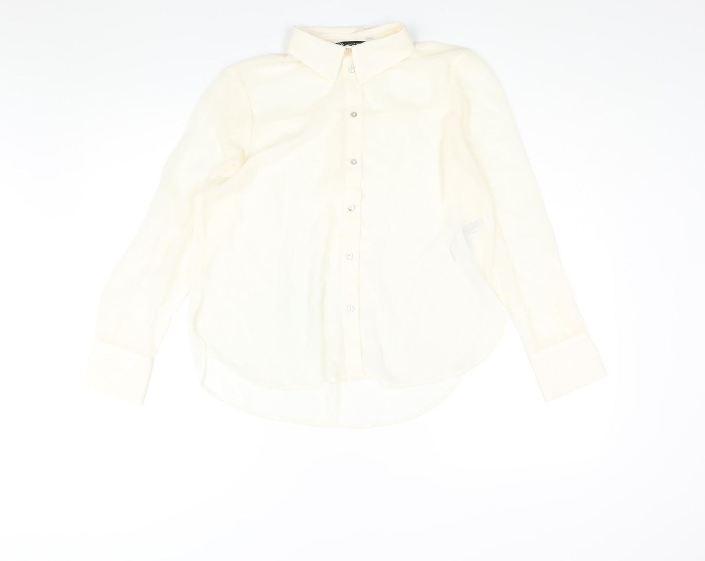 Zara Womens Ivory Polyester Basic Blouse Size XS Collared - Semi Sheer