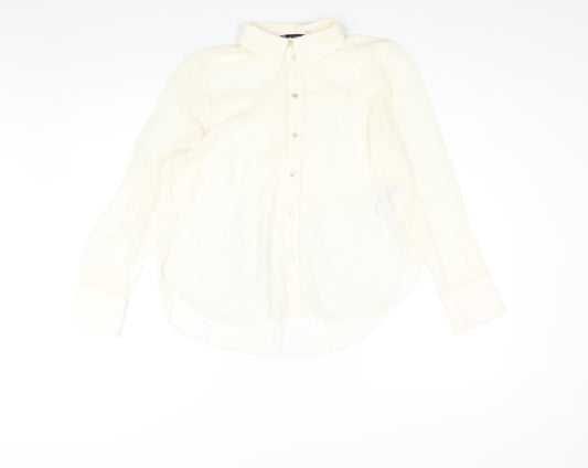 Zara Womens Ivory Polyester Basic Blouse Size XS Collared - Semi Sheer