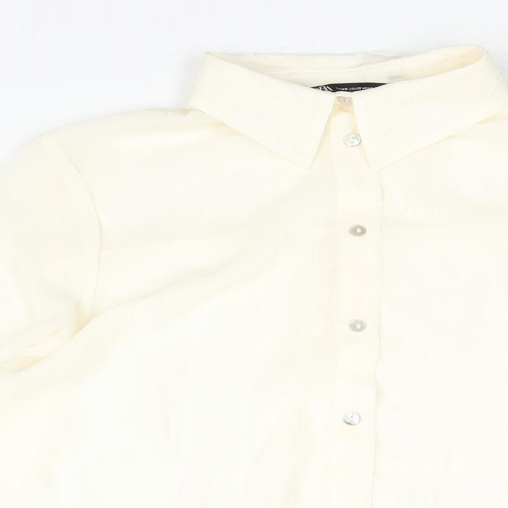 Zara Womens Ivory Polyester Basic Blouse Size XS Collared - Semi Sheer