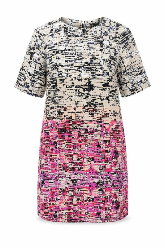 Warehouse Womens Multicoloured Geometric Polyester Shift Size 12 Round Neck Zip