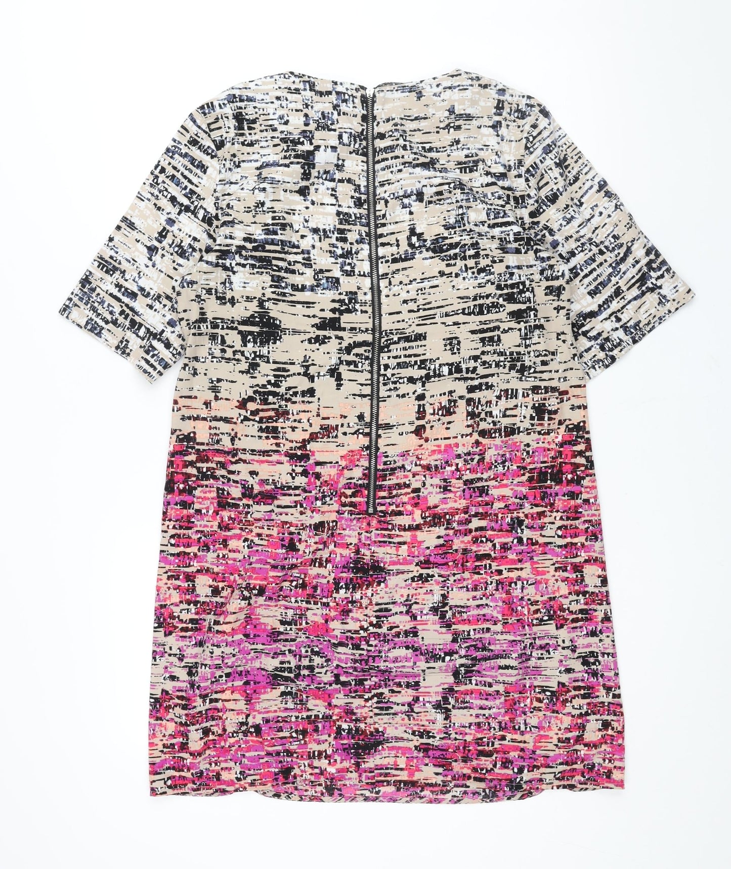 Warehouse Womens Multicoloured Geometric Polyester Shift Size 12 Round Neck Zip