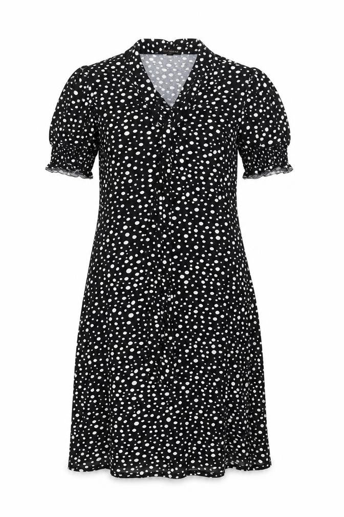 QED London Womens Black Geometric Polyester Shift Size M Round Neck Pullover - Tie Detail Spotted