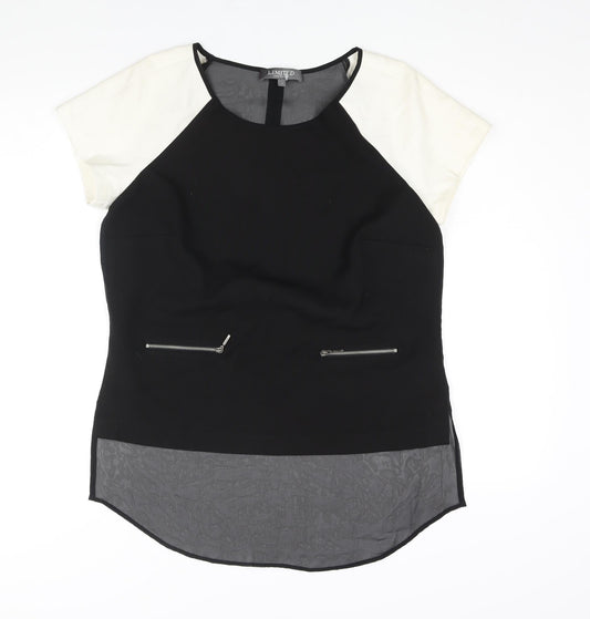 Limited Collection Womens Black Polyester Basic Blouse Size 12 Round Neck - Semi Sheer Back Zip