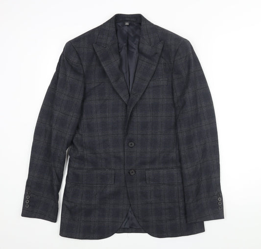 Marks and Spencer Mens Blue Check Polyester Jacket Suit Jacket Size 34 Regular