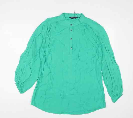 Marks and Spencer Womens Green Viscose Basic Blouse Size 10 V-Neck - Pleated