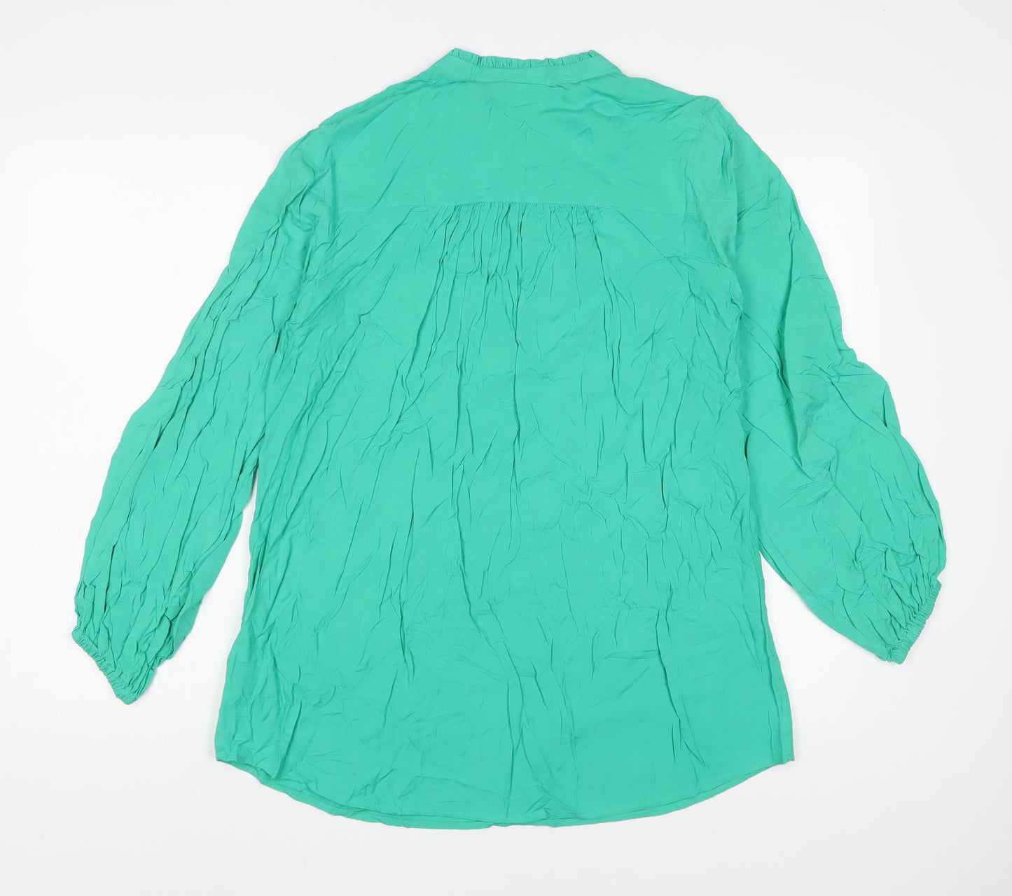 Marks and Spencer Womens Green Viscose Basic Blouse Size 10 V-Neck - Pleated