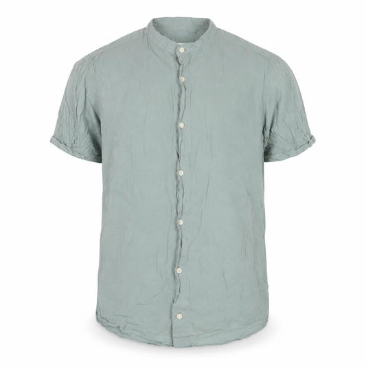 Zara Mens Green Cotton Button-Up Size S Crew Neck Button