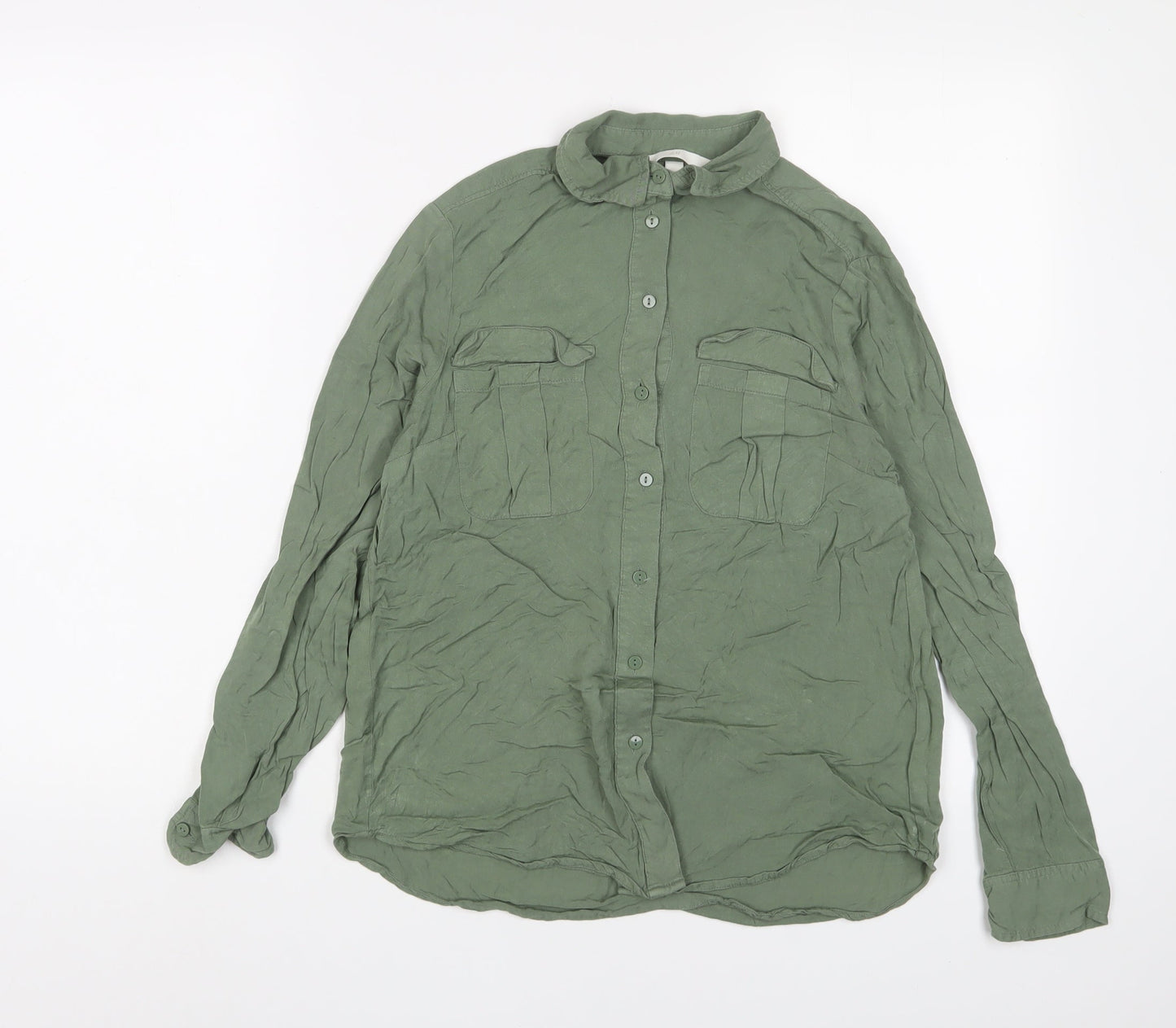 H&M Womens Green Viscose Basic Button-Up Size 6 Collared