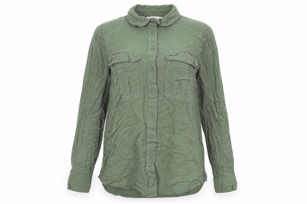 H&M Womens Green Viscose Basic Button-Up Size 6 Collared