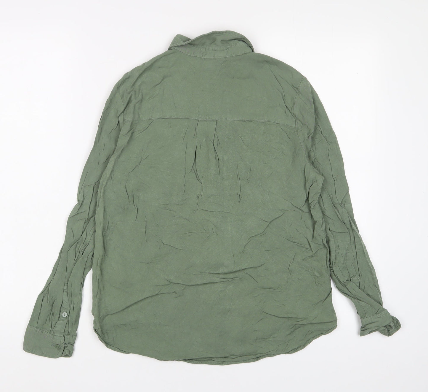 H&M Womens Green Viscose Basic Button-Up Size 6 Collared