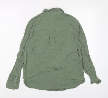 H&M Womens Green Viscose Basic Button-Up Size 6 Collared
