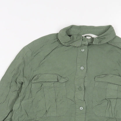 H&M Womens Green Viscose Basic Button-Up Size 6 Collared