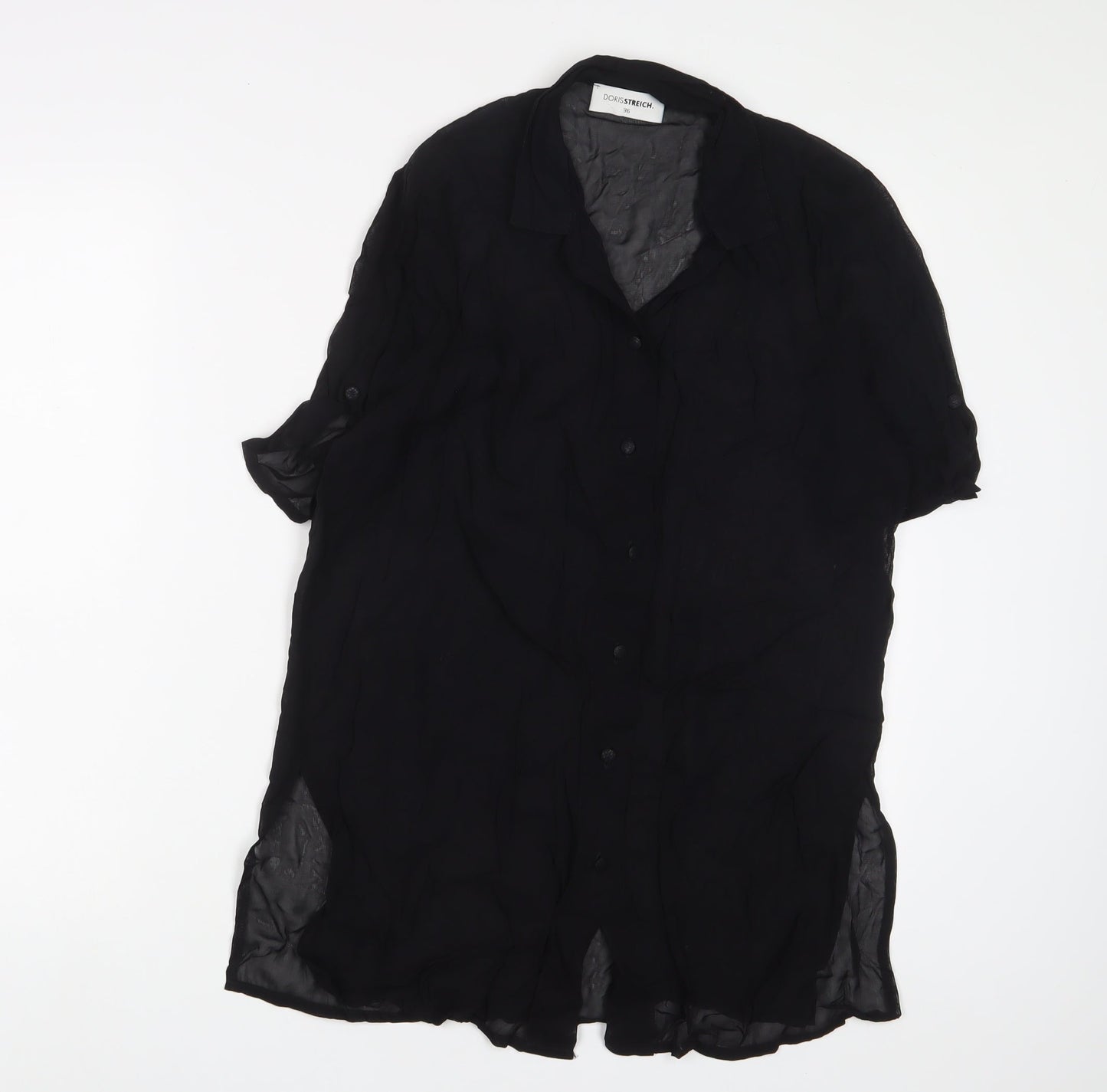 Doris Streich. Womens Black Polyester Basic Button-Up Size 8 Collared