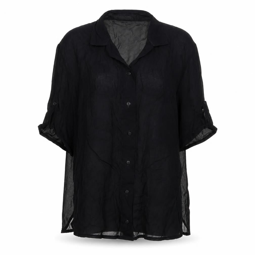 Doris Streich. Womens Black Polyester Basic Button-Up Size 8 Collared